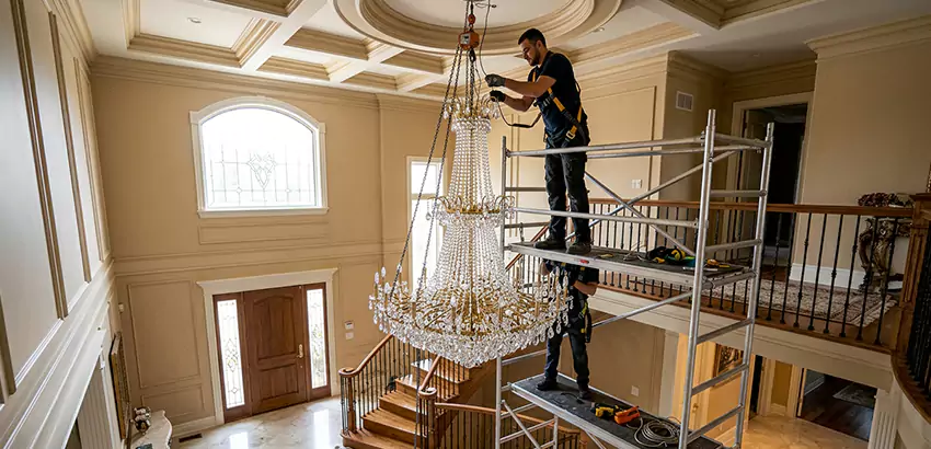 Two-Story Foyer Chandelier Installation in Sun City Center